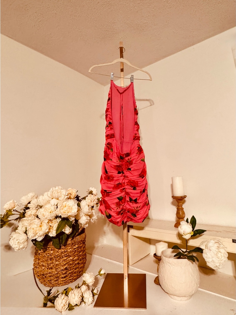 Pink Floral Ruched Slip Dress - Picture 9 of 13